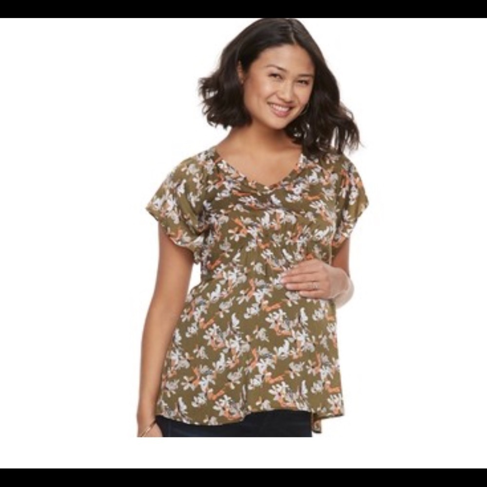A:glow maternity satin textured short sleeve top